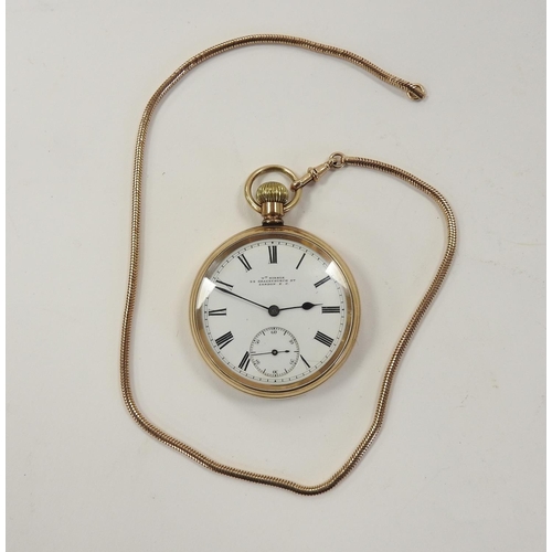 401 - Gold plated crown wind open faced pocket watch signed William Kibble, London, 49mm diameter; also a ... 