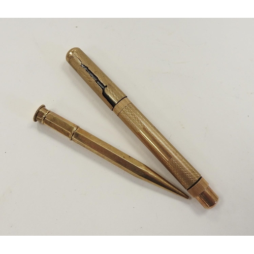 413 - 9ct gold cased fountain pen by De la Rue (af); also a Mordan Everpoint 9ct gold cased propelling pen... 