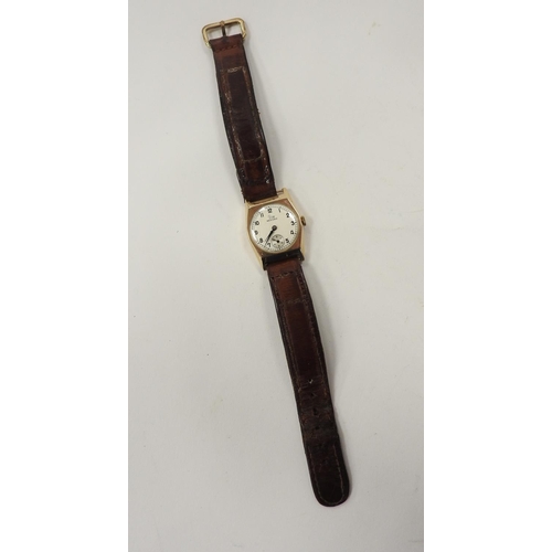 415 - Gent's Record 9ct gold cased wristwatch, hallmarked London 1952, manual wind 15 jewel movement on a ... 