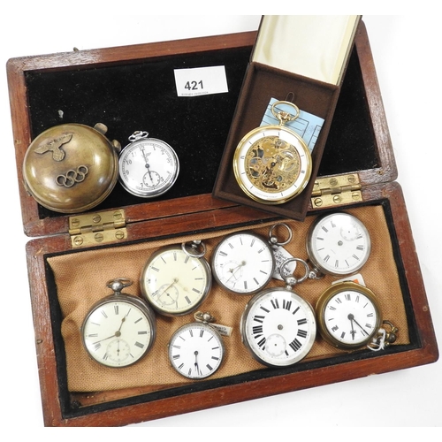 421 - Assortment of pocket watches including silver cased open face examples (5), Joseph Alder, London gil... 