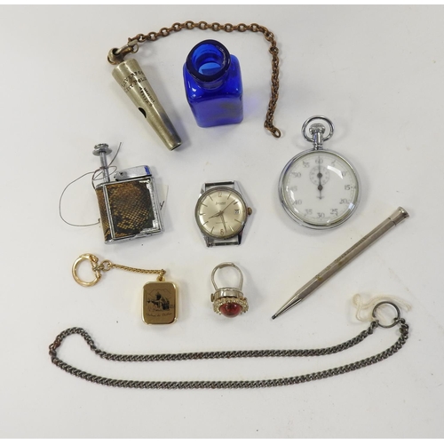 436 - Number of decorative items including Liverpool Police whistle, vintage Accurist gent's wristwatch, s... 