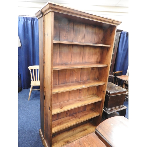 546 - Pine open bookcase with fixed shelves, width 106cm, height 199cm, shelf depth 20cm