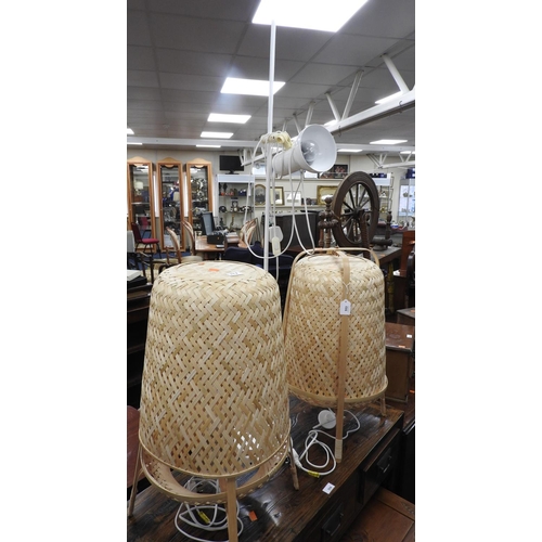 553 - Pair of modern basket weave floor lamps and an adjustable standard lamp (3)