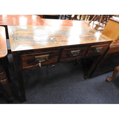 554 - Korean pine table fitted with three drawers, width 110cm, depth 43cm, height 79cm