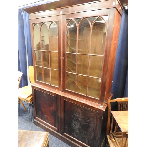 586 - George III mahogany library bookcase (lacking upper shelves), width 139cm, height 207cm