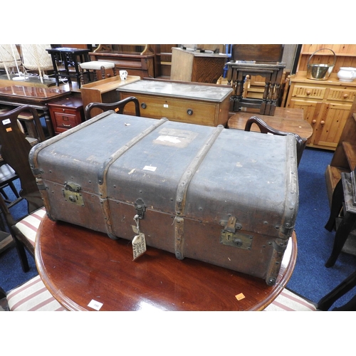 589 - Wooden bound travelling trunk