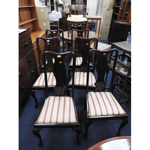 591 - Set of six Queen Anne style mahogany slat back dining chairs