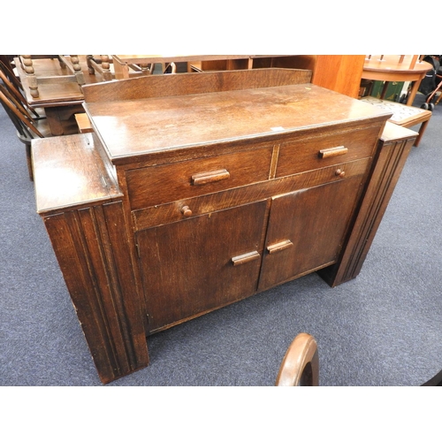 597 - Unusual Art Deco oak sideboard with pull-out writing slide/cutlery drawer