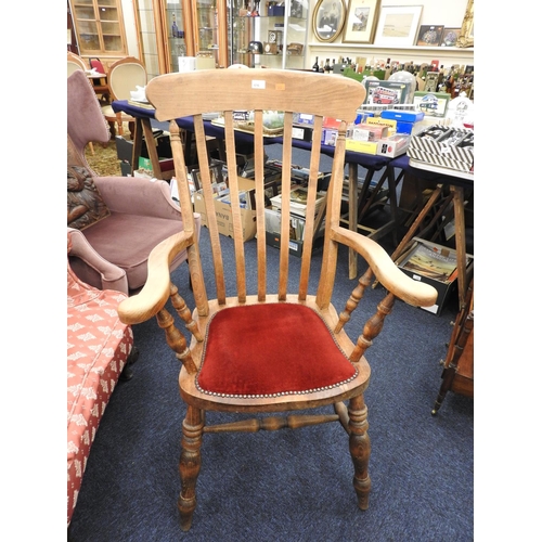 616 - Victorian style beech lath back armchair