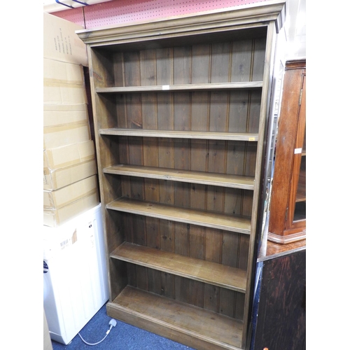 656 - Modern pine open bookcase, width 110cm, height 198cm, shelf depth 19cm