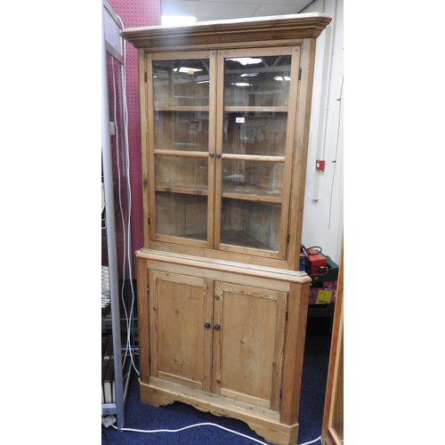 661 - Pine freestanding corner display cabinet, height 194cm, width 90cm