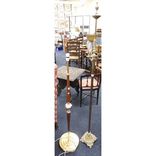 610 - French style cast brass standard lamp; also a retro teak and brass standard lamp (2)