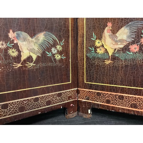 456 - Two decorative polychrome painted Chinese four-fold screens, each 183cm x 112cm