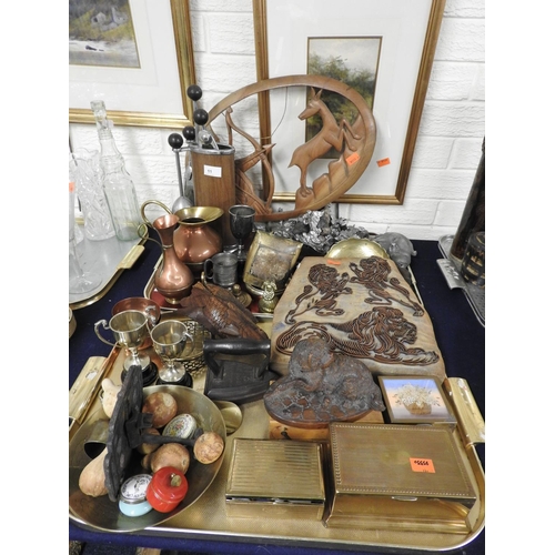 11 - Assorted collectables including 1960s companion stand, printing block, brass cigarette boxes, flat i... 