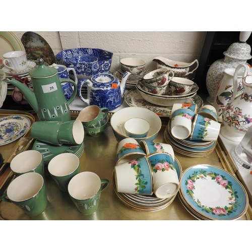 25 - Edwardian rose decorated china tea wares, also George Jones Abbey pattern and other blue and white w... 