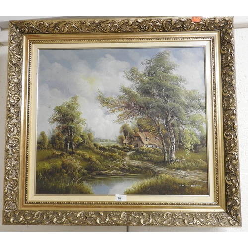 26 - Gilt framed pastoral oil painting signed 'Oliver'