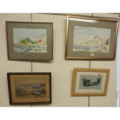 36 - Robert Lyon, two coastal watercolours, signed, also a further coastal watercolour by May Beckett, an... 