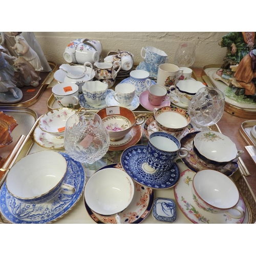 41 - Assortment of decorative Victorian and later china tea wares including Aynsley, Minton etc (2 trays)