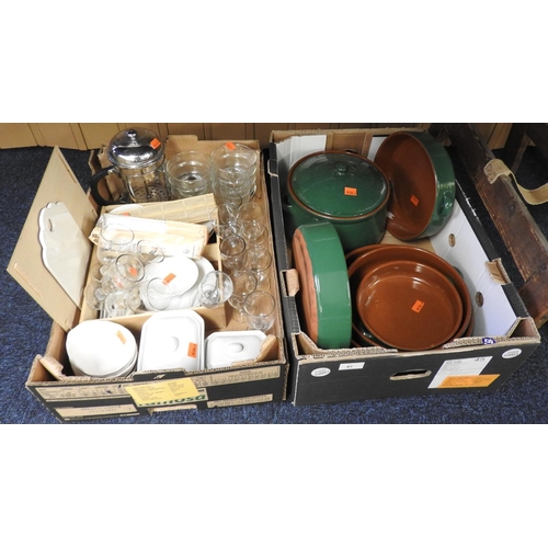 47 - Household ceramics, glassware, cookware etc (2 boxes)