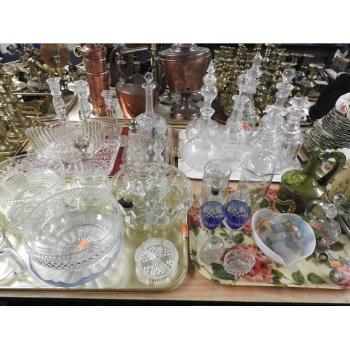 77 - Quantity of mixed Victorian and later glassware including numerous decanters, candlesticks, bowls, v... 