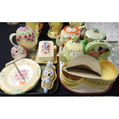 80 - Decorative Art Deco and later pottery including Burleighware Butterfly and Flowers teapot, preserve ... 