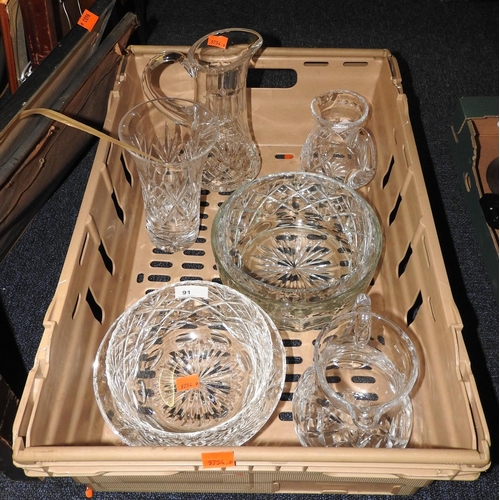 91 - Modern cut glass glassware including bowls, jugs and a vase