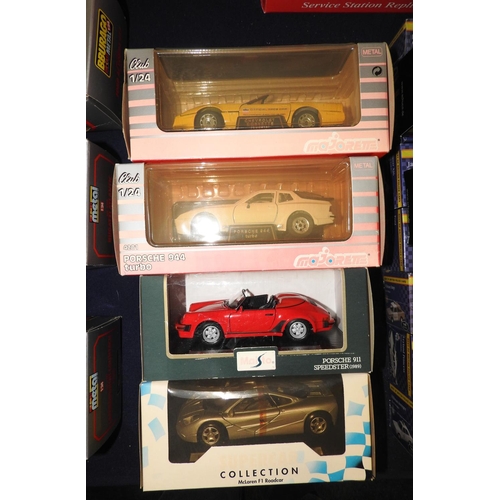 101 - Maisto model Mclaren, also Porsche 911, Majorette Porsche and Chevrolet Corvette, all boxed (4)