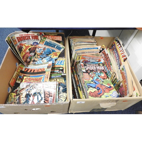 98 - Quantity of Marvel comics, mostly UK editions, including Spiderman, Captain Britain, Fantastic Four ... 