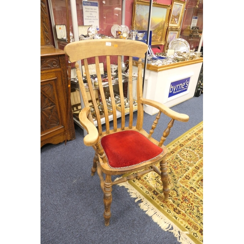 714 - Victorian style beech lath back armchair