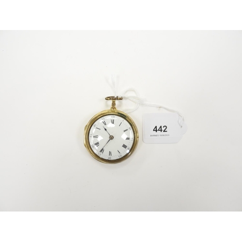 442 - John Fleetwood, London, gilded pair cased pocket watch, the case simply stamped 'RG', engraved backp... 