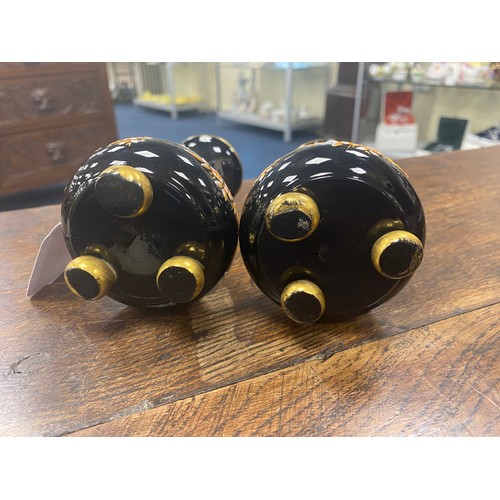 172 - Pair of Victorian enamelled black glass ornamental vases, height 14cm