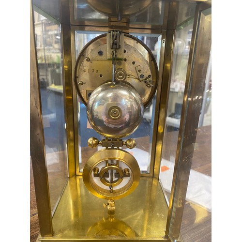 511 - French brass four glass mantel clock with brocot escapement, height 29.5cm