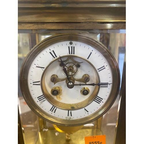 511 - French brass four glass mantel clock with brocot escapement, height 29.5cm