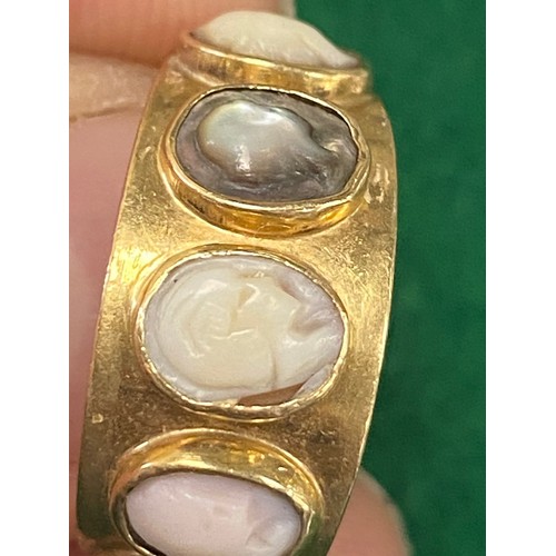 339 - 14ct gold five cameo ring, size N, gross weight approx. 5.1g