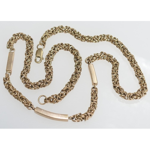 16 - 9ct gold Byzantine and triple bar link necklace, with lobster claw clasp, length 65cm, weight approx... 