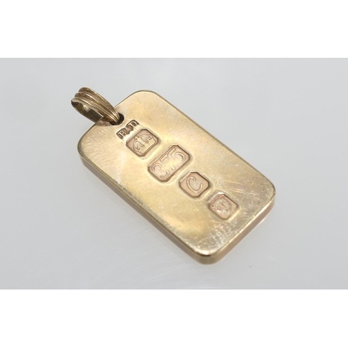 17 - 9ct gold ingot pendant by Boodle & Dunthorne, hallmarked London 1977, 42mm drop including suspension... 