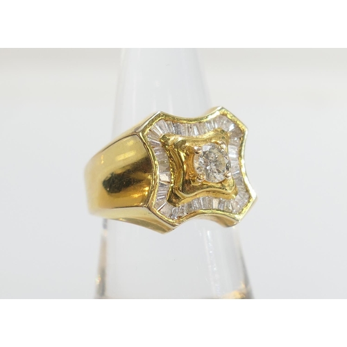 33 - Diamond cluster ring, centred with a brilliant cut diamond of approx. 0.5ct in a yellow gold four cl... 