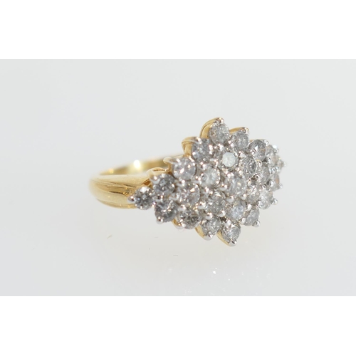 45 - Diamond marquise cluster ring, set with 25 brilliant cut diamonds, totalling approx. 2cts, colour es... 