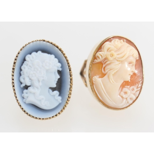 67 - 9ct gold hardstone cameo ring carved with the profile of a young lady, 25mm x 18mm, size N; also a 9... 