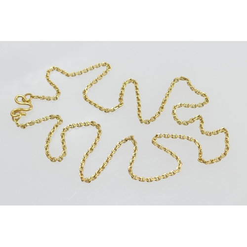 91 - Eastern yellow metal chain link necklace, testing as 22ct, length  62cm, weight approx. 22g