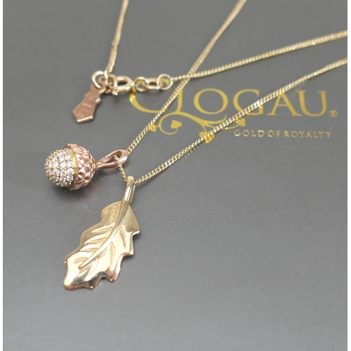 137 - Clogau 9ct gold and diamond acorn and  oak leaf pendant necklace, the pendant suspended from a fine ... 