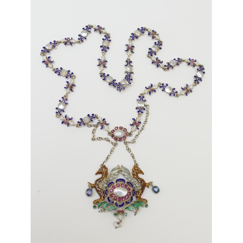 140 - Continental enamelled and gem set pendant necklace, in the Renaissance style, early 20th Century, th... 