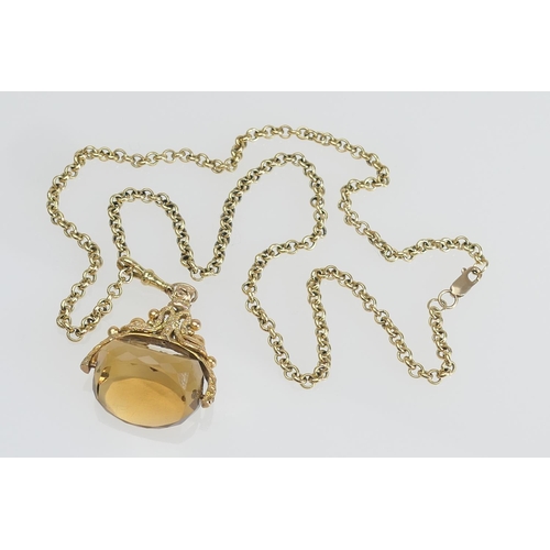 162 - 9ct gold belcher chain necklace, length 61cm, weight approx. 20.8g, supporting a Victorian gold citr... 