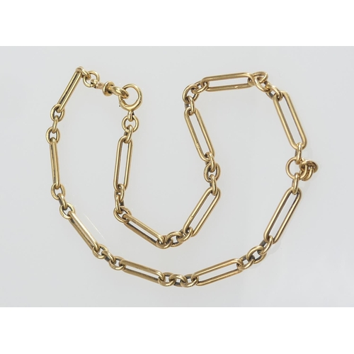 164 - 18ct gold bar and chain link watch chain, with bolt ring and spring clip, length 48cm, weight approx... 