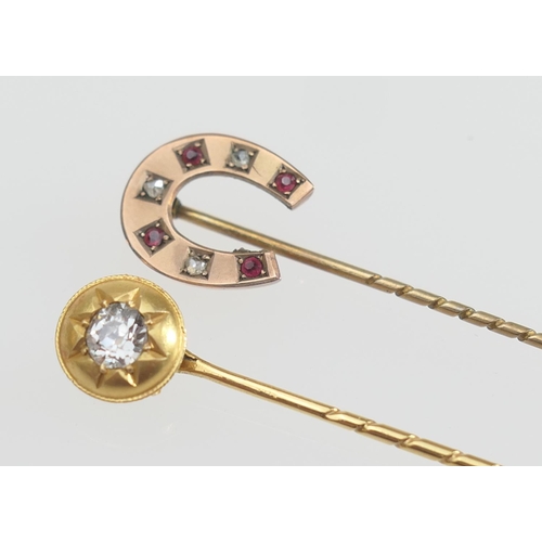 179 - Late Victorian or Edwardian diamond stock pin, old round cut stone of approx. 0.35ct, in a bright cu... 