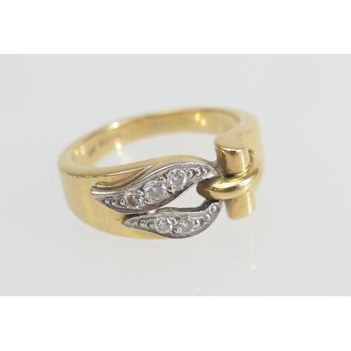 180 - 18ct gold and diamond belt type ring, set with five small round cut diamonds set in a loop in white ... 