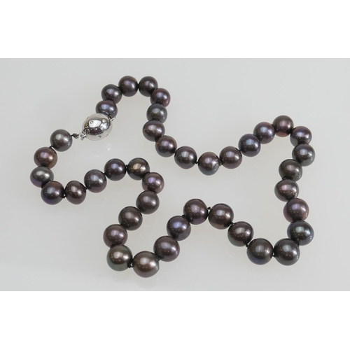 183 - Tahitian black pearl necklace, set with 41 cultured pearls of uniform size, being approx. 8-9mm diam... 