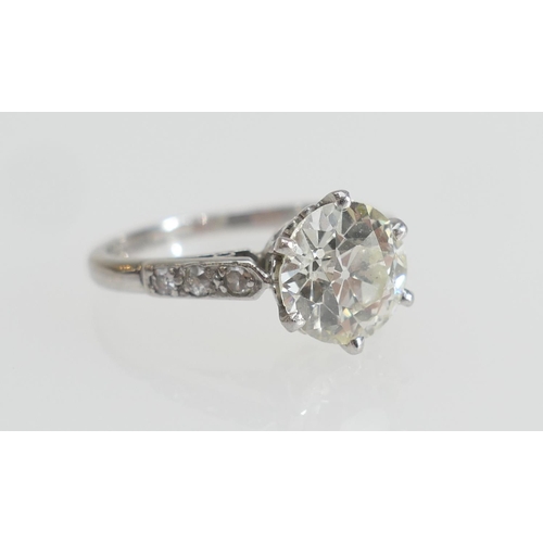 187 - Diamond ring, centred with an old round cut diamond of approx. 1.8cts (7.76mm, depth 4.77mm), estima... 