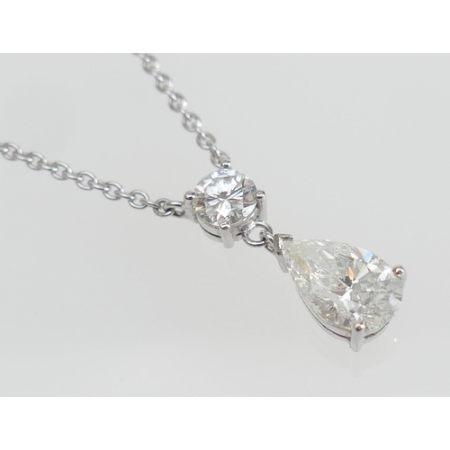 188 - Diamond pendant necklace, set with a certificated pear cut diamond of 1.05cts, colour I, clarity SI1... 