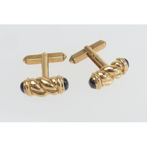 192 - Pair of 9ct gold cabochon sapphire swivel bar cufflinks, 17mm, gross weight approx. 7.7g